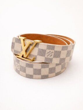 Louis Vuitton Damier Azur LV Initiales Belt Gold Buckle Luxury Designer Belt